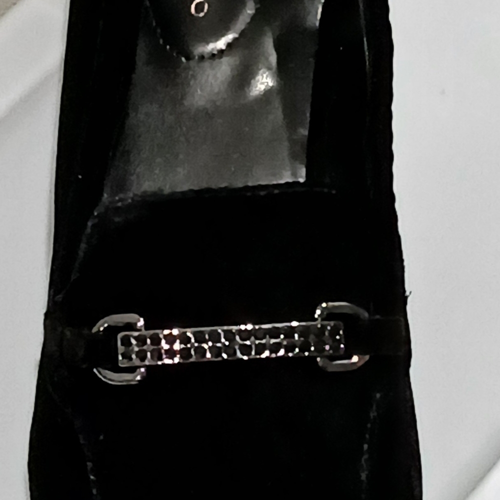 New W/O Tags. Bandolina Black Velvet Loafer with Silver Jeweled Accent